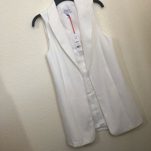ELLE Small Sleeveless Blazer Jacket Duster Vest Collared Open Front Marshmallow - Picture 4 of 13